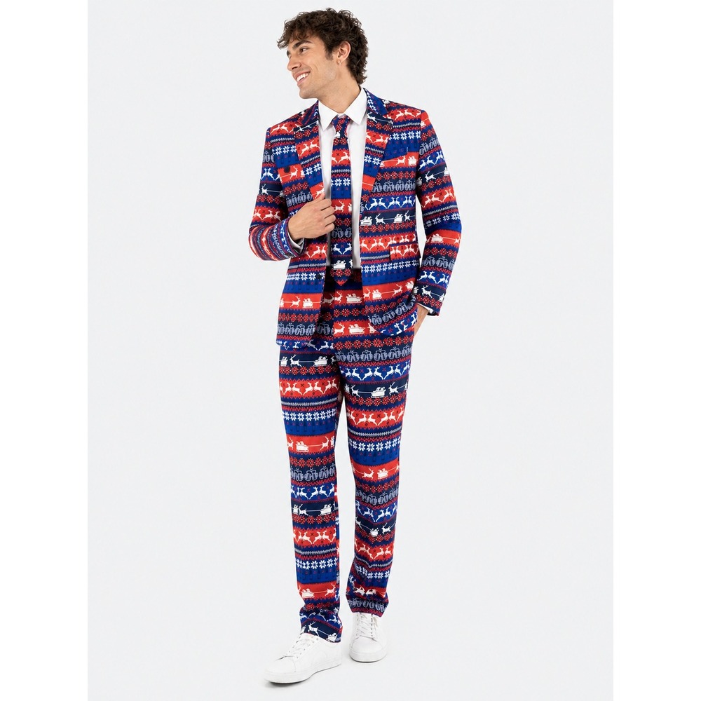 NWOT You Look Ugly Today Mens Christmas Suit Jacket Blazer Pants Reindeer Blue S